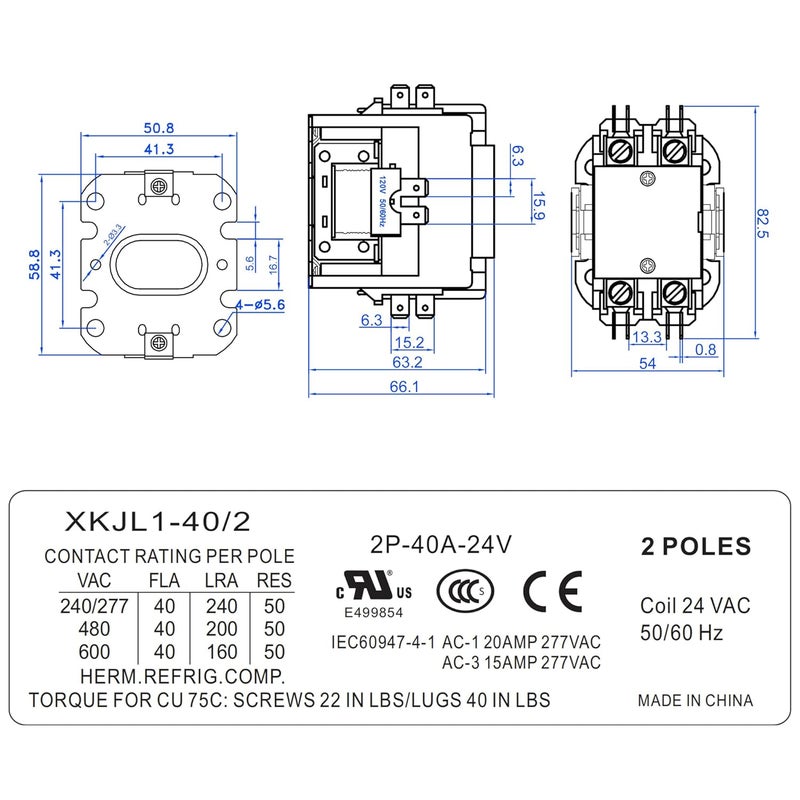 Dreyoo 2 Pcs 24V Coil 40A 2 Pole Air Conditioner Contactor, UL Certified HVAC Motor Contactor, Air Conditioner Replacement Relay, Compatible with C230b, Heat Pump, Refrigeration Systems - Image 2